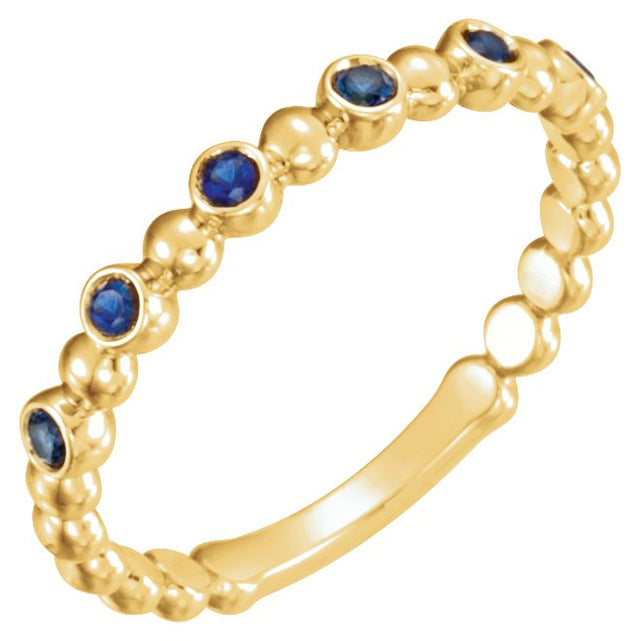 14K Gold Round Natural Blue Sapphire Stackable Bead Ring – 1.75mm Stones - Yellow Gold