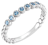 Platinum Round Natural Aquamarine Stackable Bead Ring