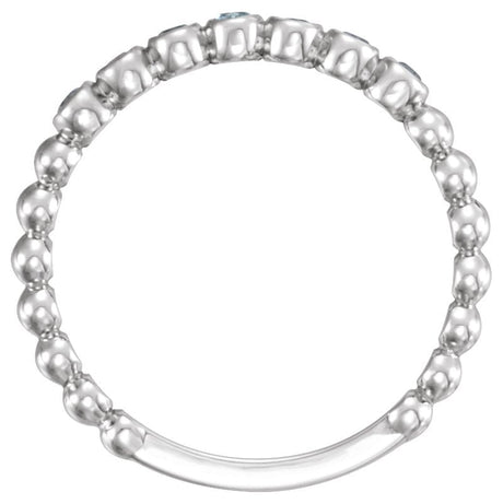 Platinum Round Natural Aquamarine Stackable Bead Ring - view 2