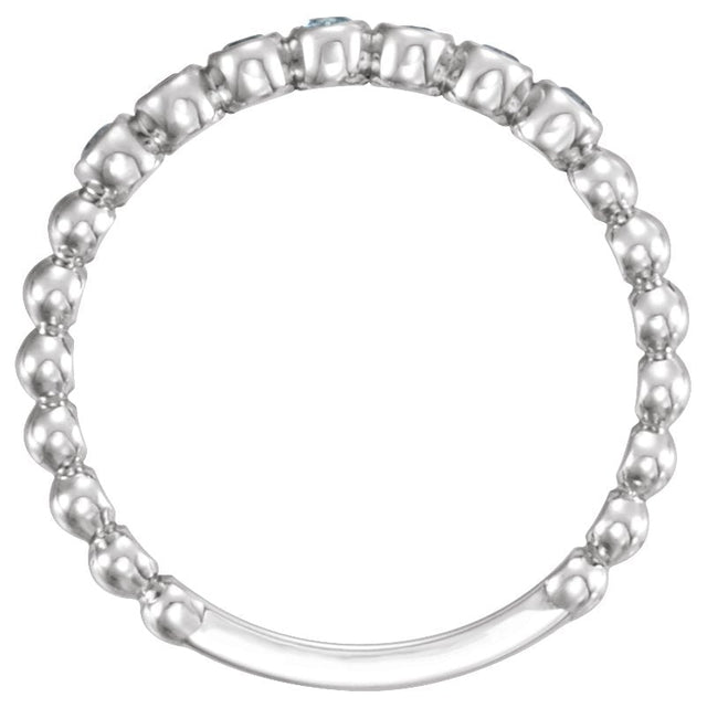 Platinum Round Natural Aquamarine Stackable Bead Ring - view 2