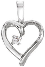 14K Gold Round Natural Diamond Heart Pendant - White Gold