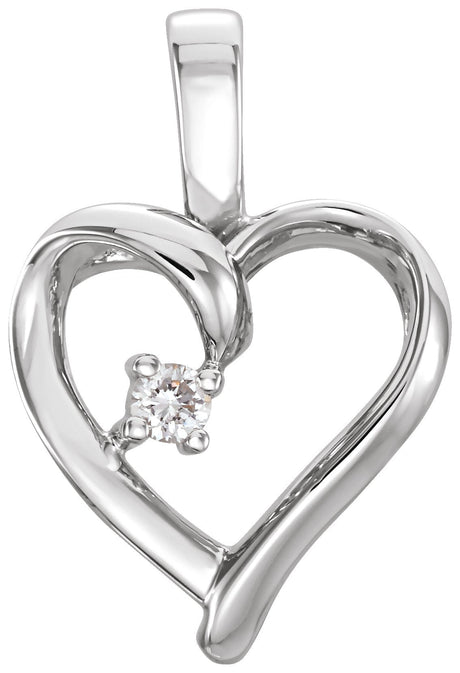 14K Gold Round Natural Diamond Heart Pendant - White Gold