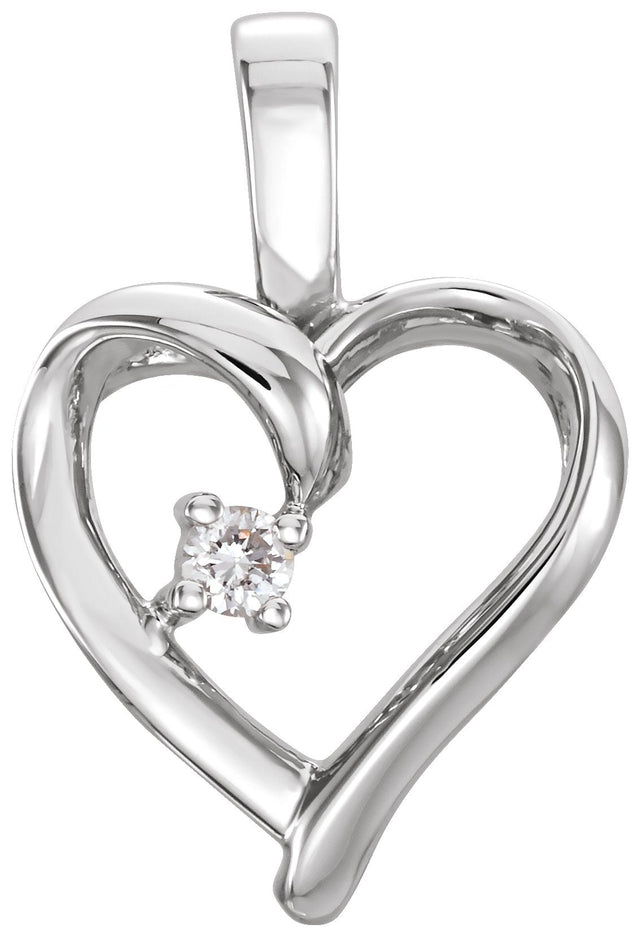 14K Gold Round Natural Diamond Heart Pendant - White Gold