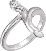 14K Gold Round Natural Diamond Accented Cross Ring – 1mm Stones - White Gold