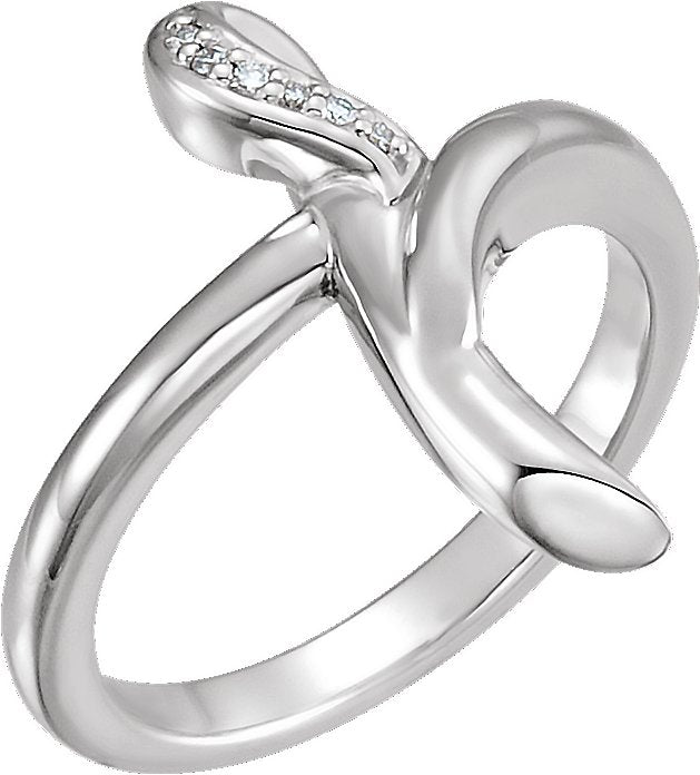 14K Gold Round Natural Diamond Accented Cross Ring – 1mm Stones - White Gold