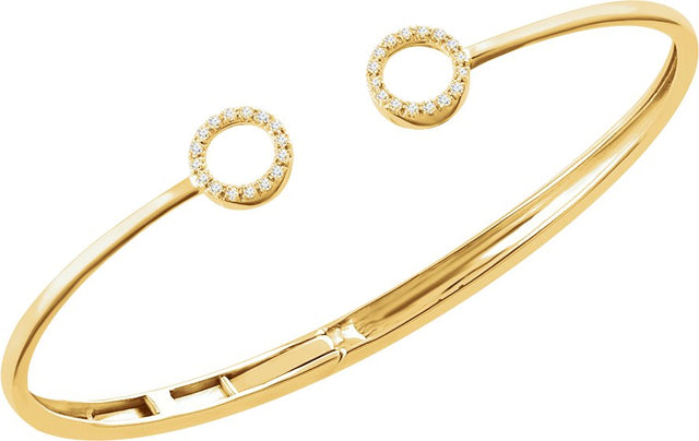 14K Gold Round Natural Diamond Circle Hinged Cuff Bracelet - Yellow Gold - view 3