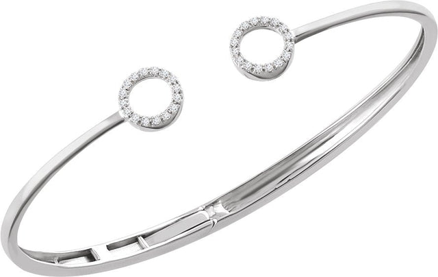 14K Gold Round Natural Diamond Circle Hinged Cuff Bracelet - White Gold - view 4