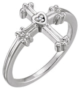 14K Gold Round Natural Diamond Cross Ring – 1mm Stones - White Gold