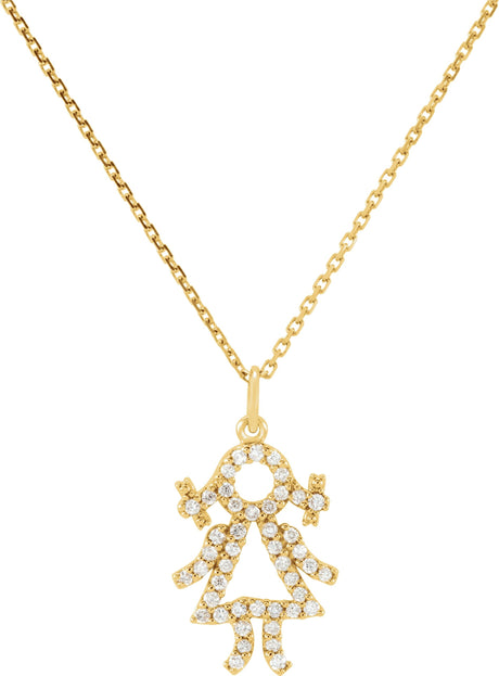 14K Gold Round Natural Diamond Little Girl Pendant - Yellow Gold
