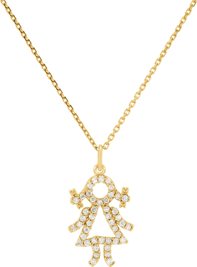 14K Gold Round Natural Diamond Little Girl Pendant - Yellow Gold