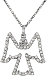 14K Gold Round Natural Diamond Angel Necklace - White Gold