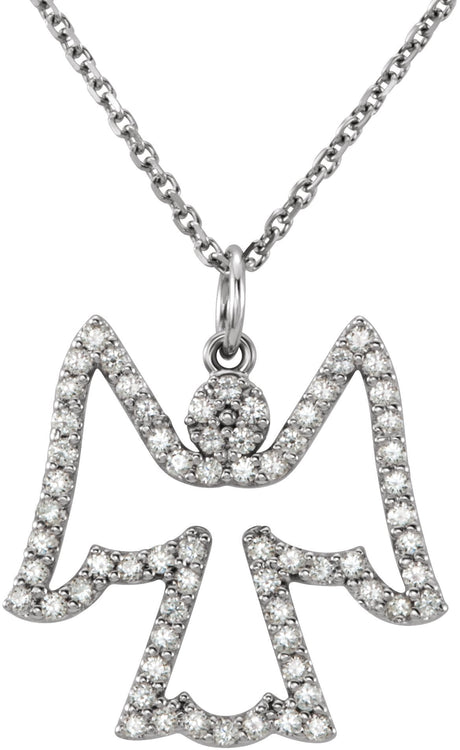 14K Gold Round Natural Diamond Angel Necklace - White Gold