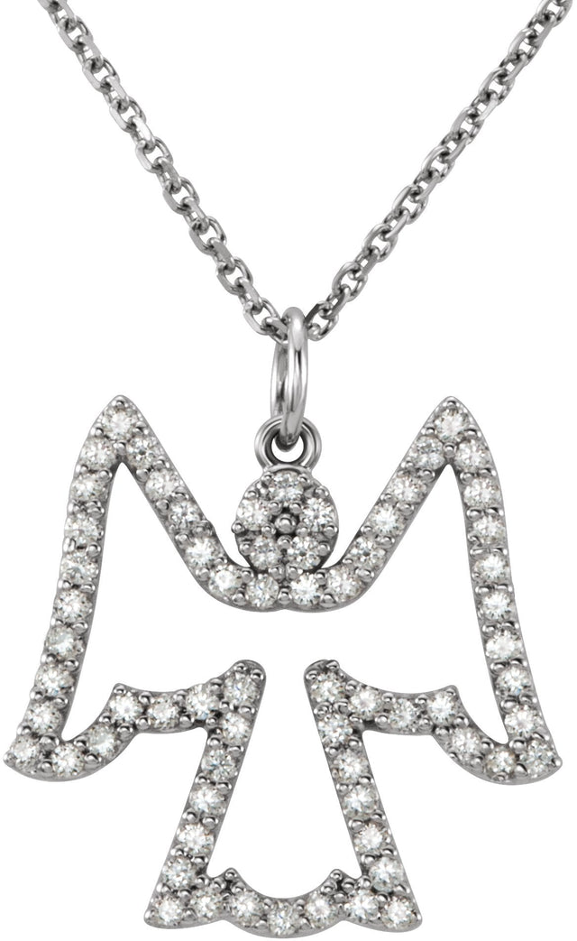 14K Gold Round Natural Diamond Angel Necklace - White Gold