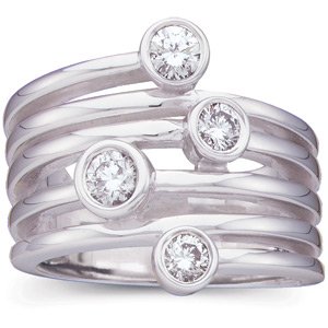 14K Gold Round Natural Diamond Accented Right Hand Ring – 3-3.6mm Stones - White Gold