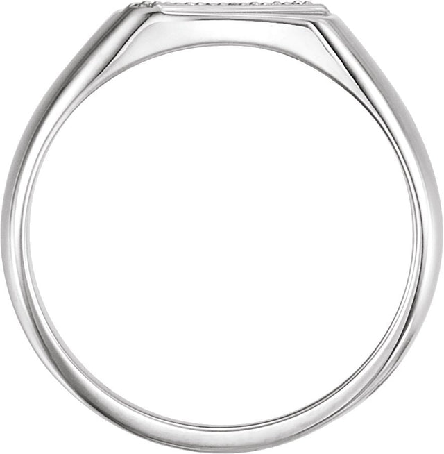14K Gold Round Natural Diamond Square Signet Ring - White Gold - view 2