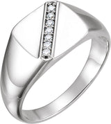 Platinum Round Natural Diamond Square Signet Ring