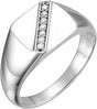 Platinum Round Natural Diamond Square Signet Ring