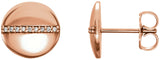 14K Gold Round Natural Diamond Accented Circle Earrings – 0.8mm Stones - Rose Gold