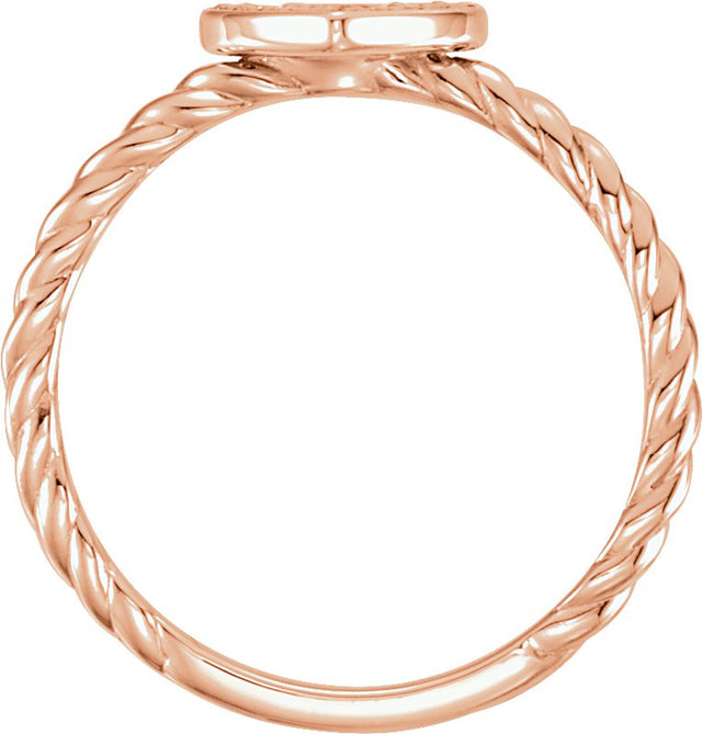 14K Gold Round Natural Diamond Pavé-Style Heart Rope Ring - Rose Gold - view 2