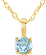 14K Gold Round Aquamarine Youth Birthstone Necklace or Pendant - Yellow Gold