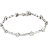 14K Gold Round Natural Diamond Accented Line Bracelet III - White Gold