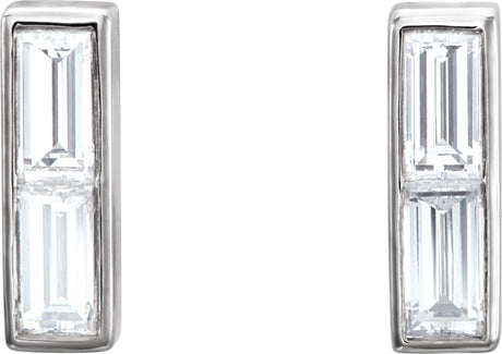 Platinum Straight Baguette Natural Diamond Baguette Bar Earrings - view 2