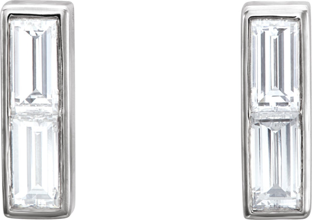 14K Gold Straight Baguette Natural Diamond Baguette Bar Earrings - White Gold - view 2