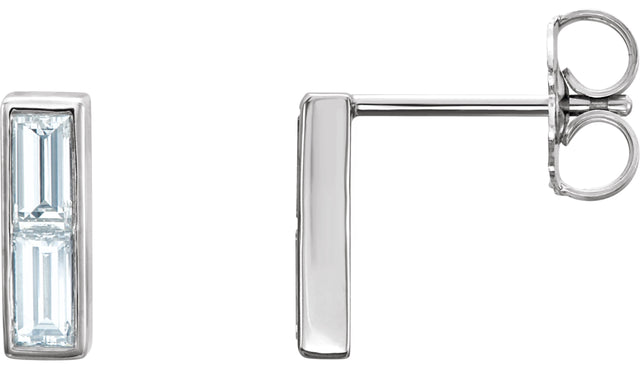 Platinum Straight Baguette Natural Diamond Baguette Bar Earrings