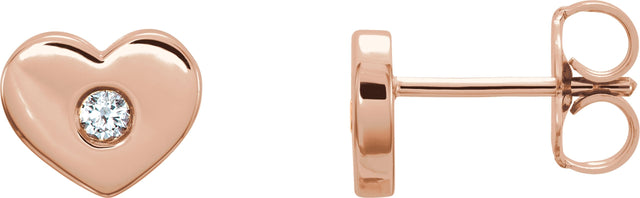 14K Gold Round Natural Diamond Heart Earrings – 2mm Stones - Rose Gold