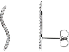 14K Gold Round Natural Diamond Accented Ear Climbers – 1.1mm Stones - White Gold