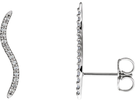 14K Gold Round Natural Diamond Accented Ear Climbers – 1.1mm Stones - White Gold