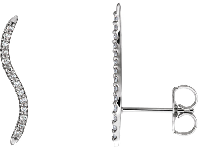 Platinum Round Natural Diamond Accented Ear Climbers