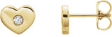 14K Gold Round Natural Diamond Heart Earrings – 2mm Stones - Yellow Gold