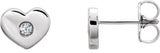 14K Gold Round Natural Diamond Heart Earrings – 2mm Stones - White Gold
