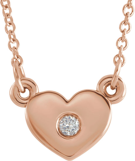 14K Gold Round Natural Diamond Heart Necklace – 0.03 CTW - Rose Gold
