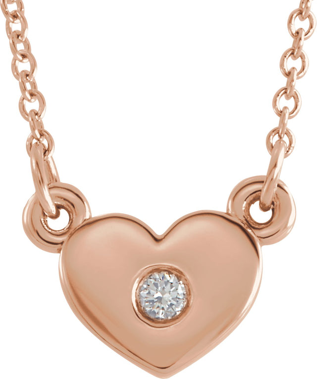 14K Gold Round Natural Diamond Heart Necklace – 0.03 CTW - Rose Gold