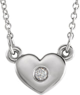 14K Gold Round Natural Diamond Heart Necklace – 0.03 CTW - White Gold