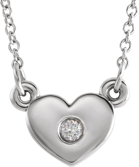 14K Gold Round Natural Diamond Heart Necklace – 0.03 CTW - White Gold