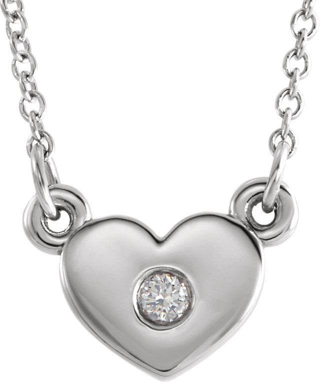 14K Gold Round Natural Diamond Heart Necklace – 0.03 CTW - White Gold