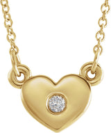 14K Gold Round Natural Diamond Heart Necklace – 0.03 CTW - Yellow Gold