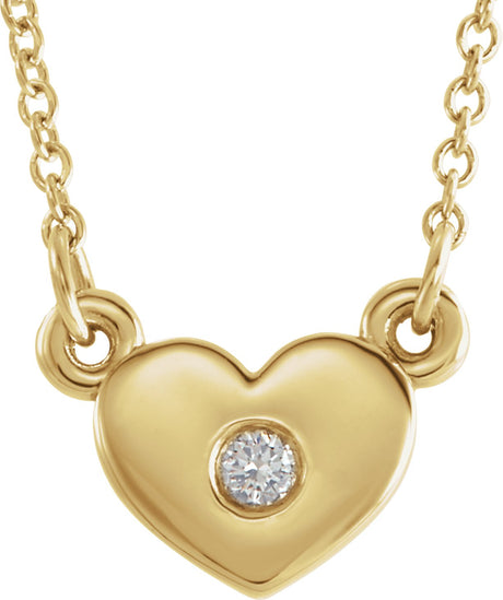 14K Gold Round Natural Diamond Heart Necklace – 0.03 CTW - Yellow Gold