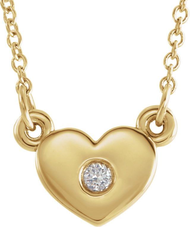 14K Gold Round Natural Diamond Heart Necklace – 0.03 CTW - Yellow Gold