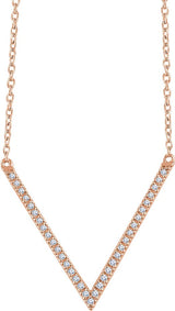 14K Gold Round Natural Diamond V Necklace – 1/6 CTW - Rose Gold