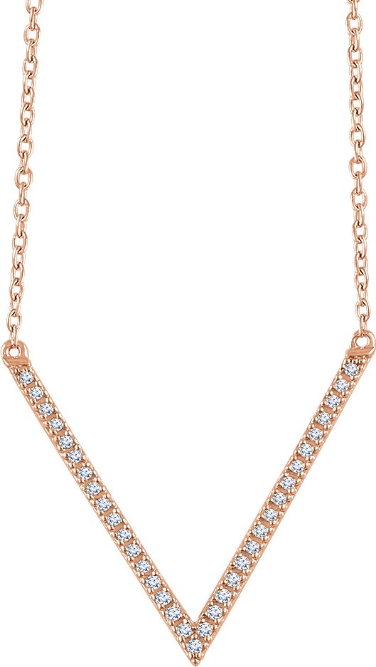 14K Gold Round Natural Diamond V Necklace – 1/6 CTW - Rose Gold