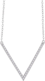14K Gold Round Natural Diamond V Necklace – 1/6 CTW - White Gold