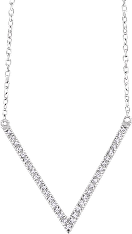14K Gold Round Natural Diamond V Necklace – 1/6 CTW - White Gold
