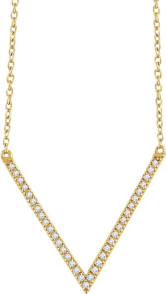 14K Gold Round Natural Diamond V Necklace – 1/6 CTW - Yellow Gold