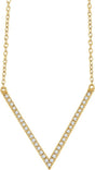 14K Gold Round Natural Diamond V Necklace – 1/6 CTW - Yellow Gold
