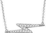 14K Gold Round Natural Diamond Lightning Bolt Necklace - White Gold