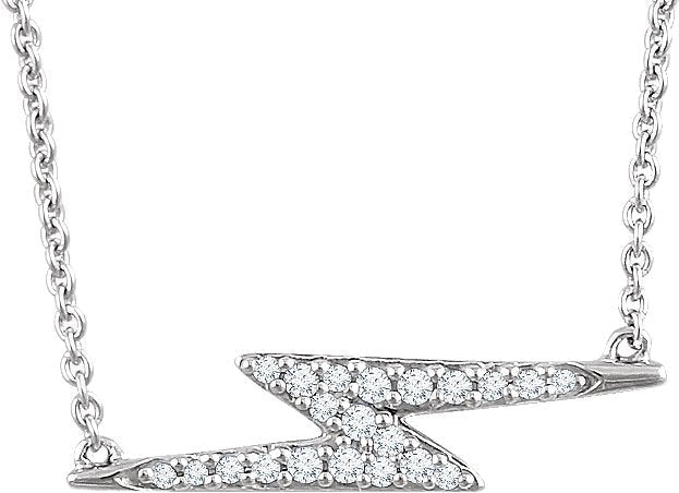 14K Gold Round Natural Diamond Lightning Bolt Necklace - White Gold